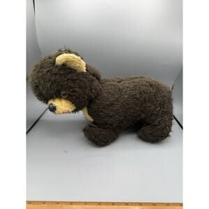 Vintage Plush Brown Bear Stuffed Animal 12” Sitting Toy Glass Eyes